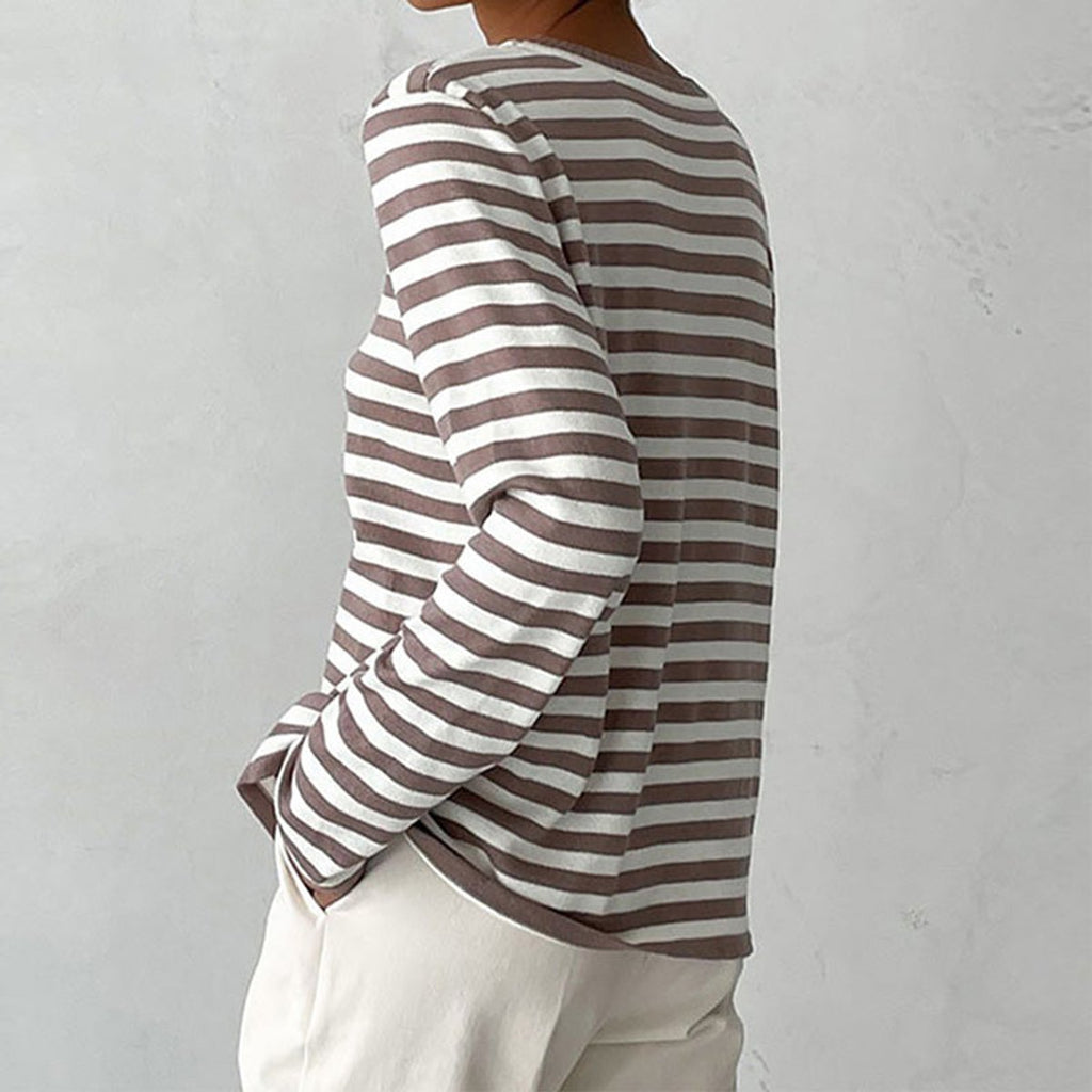 Women's Striped Relaxed-Fit Long-Sleeve Crewneck Sweater