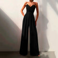 Women's Sweetheart Spaghetti Strap Wide Leg Pants Jumpsuit - Black