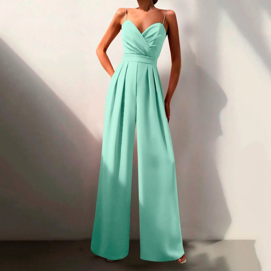 Women's Sweetheart Spaghetti Strap Wide Leg Pants Jumpsuit - Green