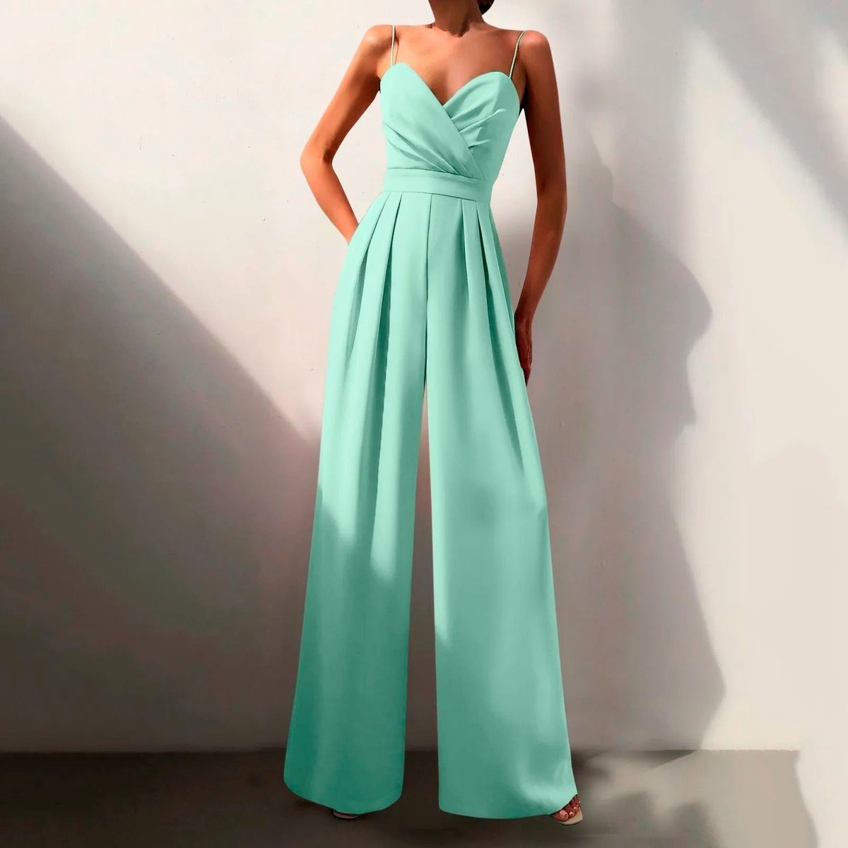 Women's Sweetheart Spaghetti Strap Wide Leg Pants Jumpsuit - Green
