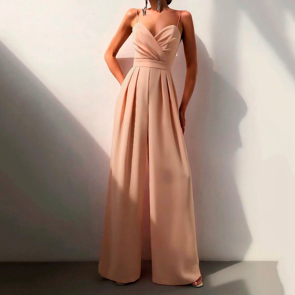 Women's Sweetheart Spaghetti Strap Wide Leg Pants Jumpsuit - Orange