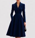 Women's Tailored A-Line Coat Formal Dresses Long Sleeve Midi - Navy Blue