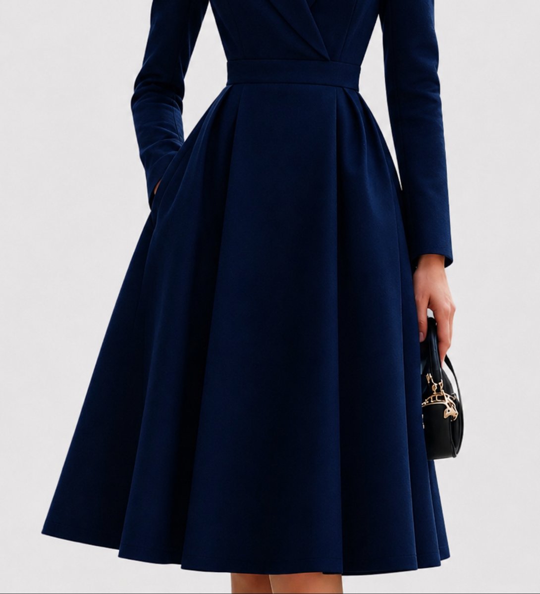 Women's Tailored A-Line Coat Formal Dresses Long Sleeve Midi