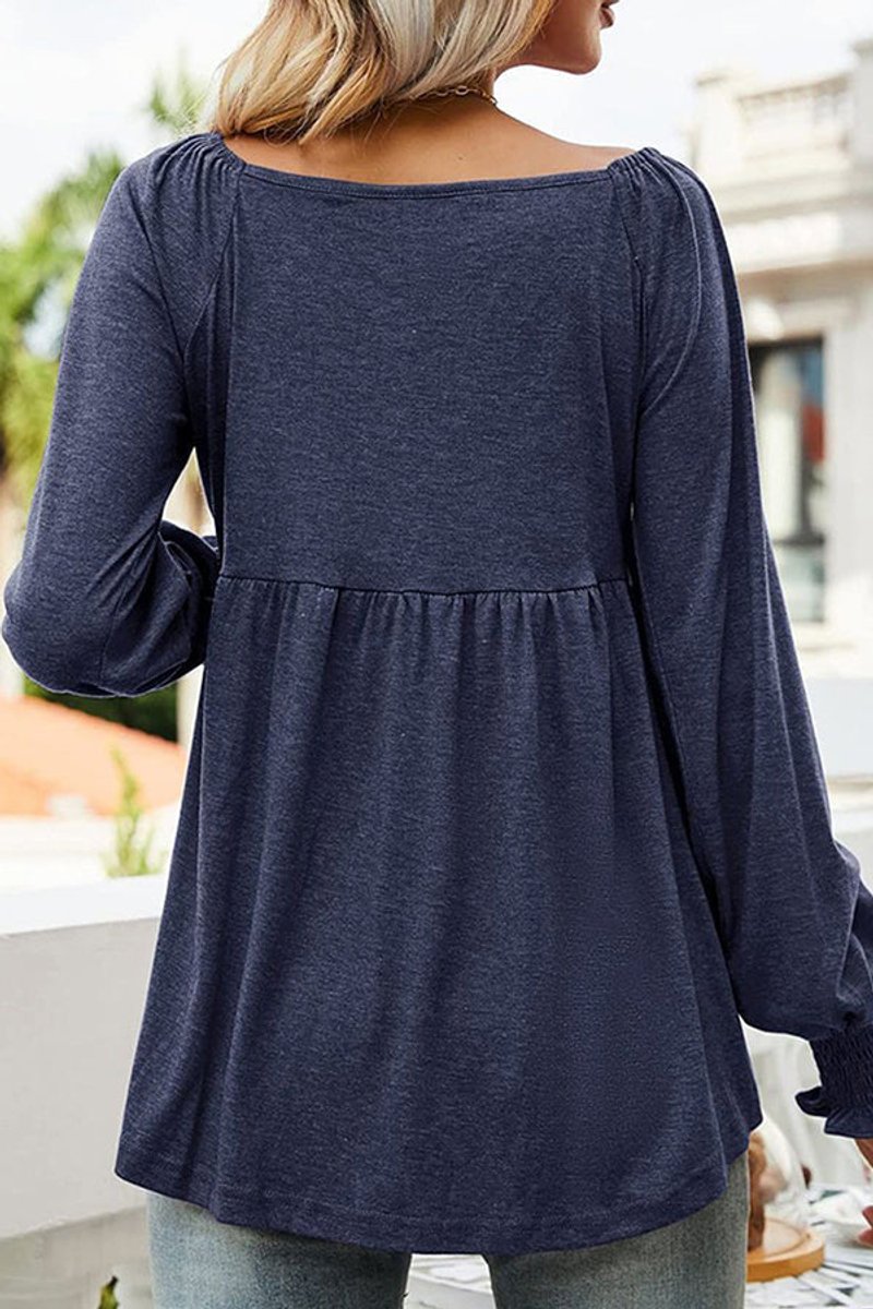 Women's V-Neck Babydoll Long-Sleeve Flowy Tunic Top