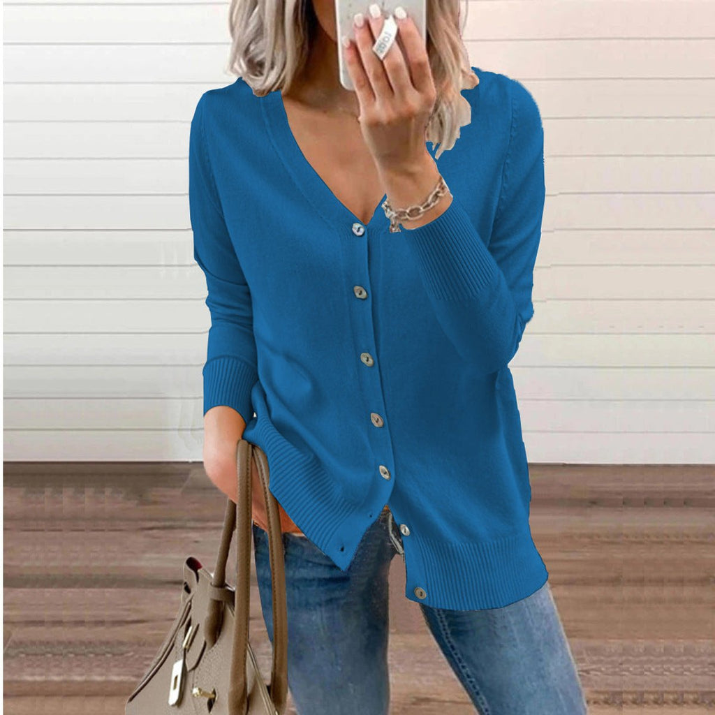 Women's V-Neck Button-Front Knit Cardigan Sweater - Blue