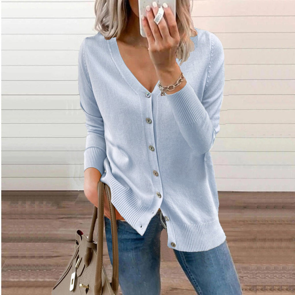 Women's V-Neck Button-Front Knit Cardigan Sweater - Sky Blue