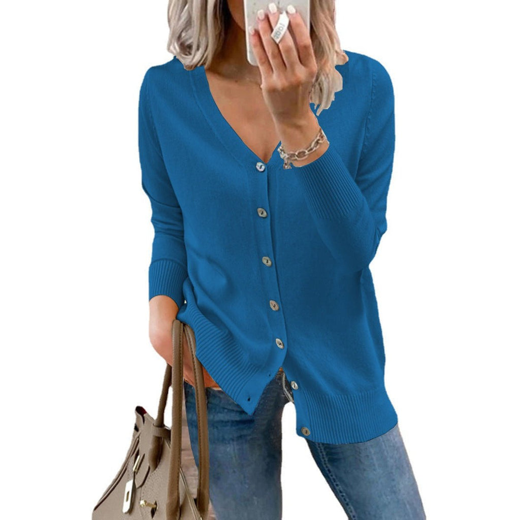 Women's V-Neck Button-Front Knit Cardigan Sweater