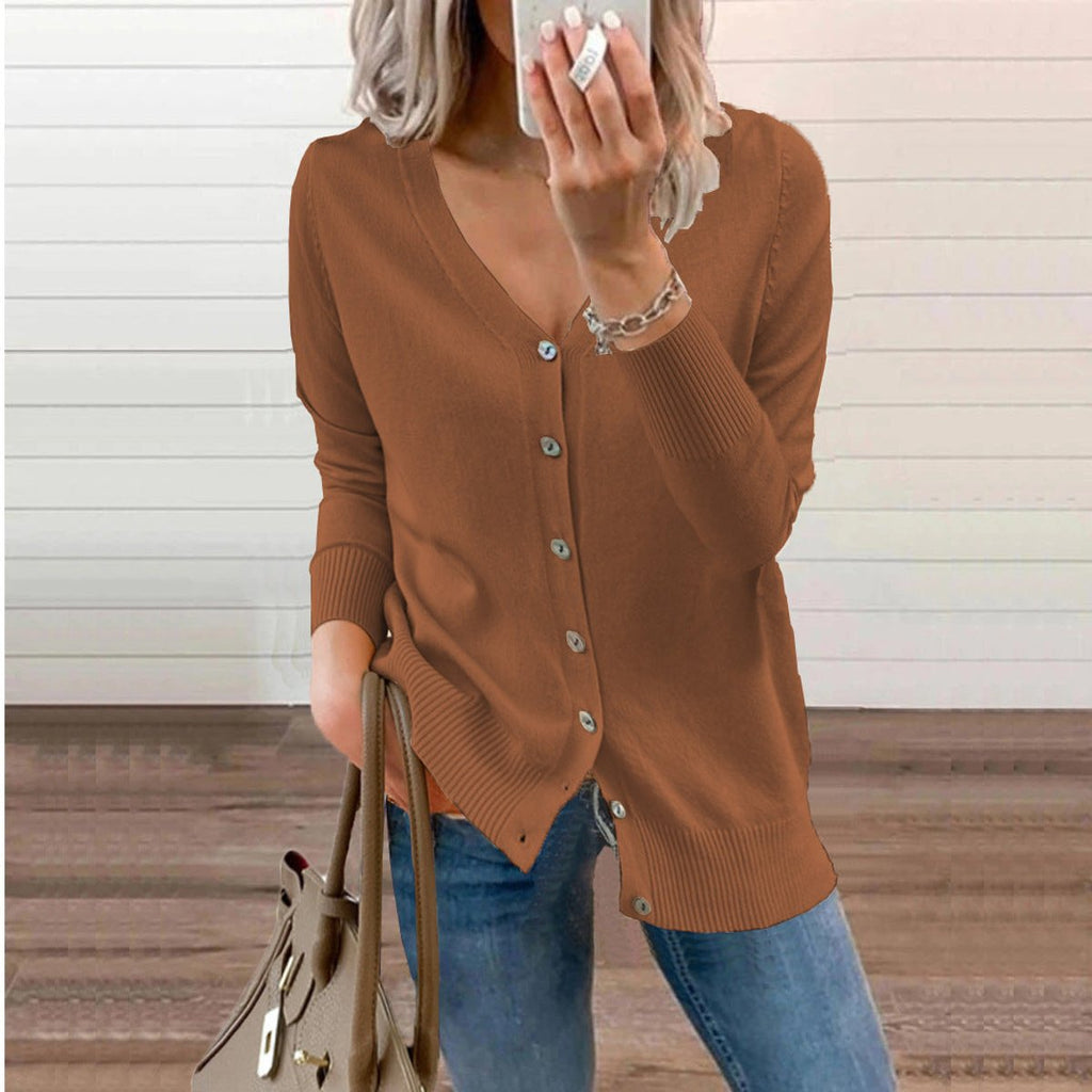 Women's V-Neck Button-Front Knit Cardigan Sweater - Brown
