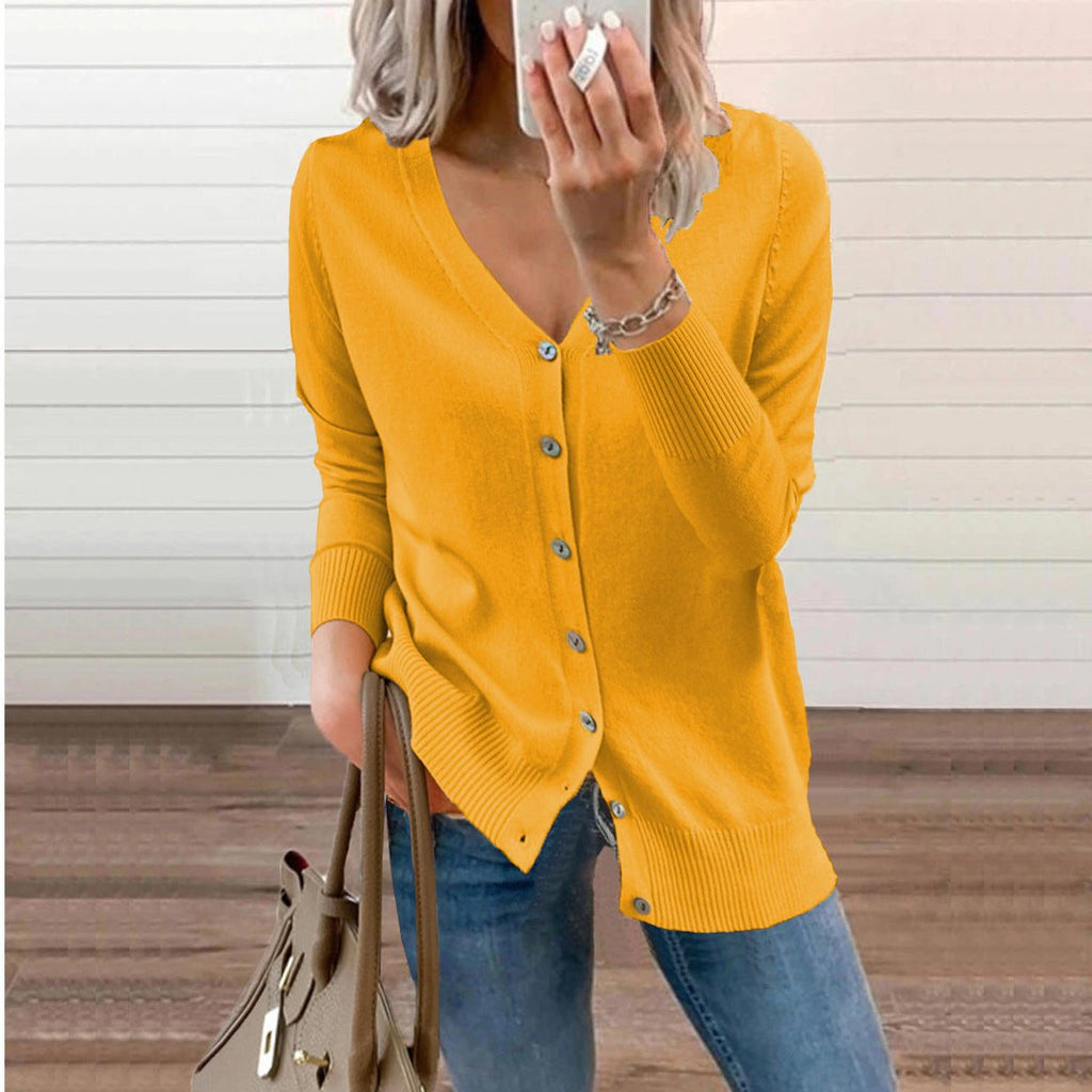 Women's V-Neck Button-Front Knit Cardigan Sweater - Yellow