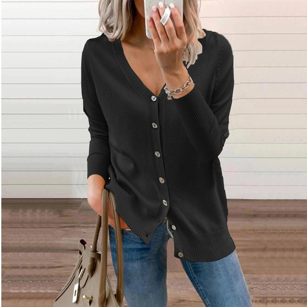 Women's V-Neck Button-Front Knit Cardigan Sweater - Black