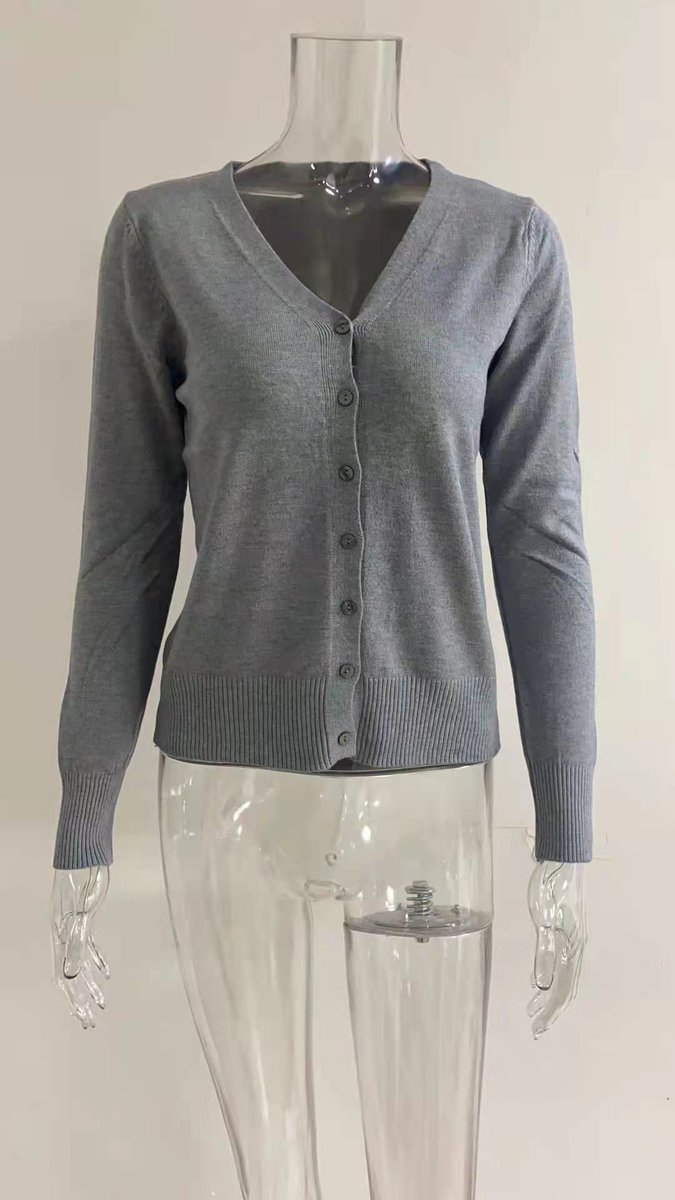 Women's V-Neck Button-Front Knit Cardigan Sweater - Gray