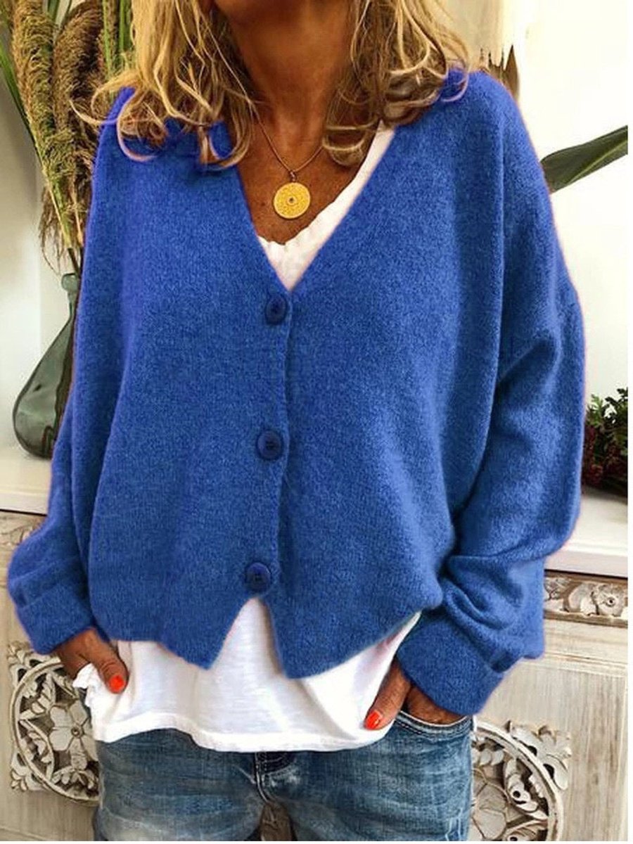 Women's V-Neck Button-Front Lightweight Knit Cardigan - Blue