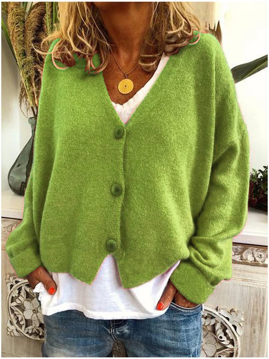 Women's V-Neck Button-Front Lightweight Knit Cardigan - Light Green
