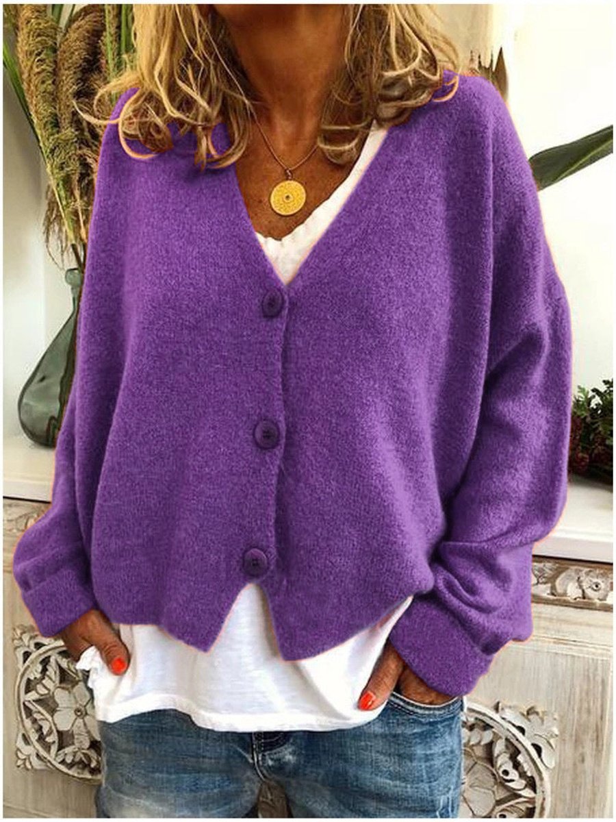 Women's V-Neck Button-Front Lightweight Knit Cardigan - Purple