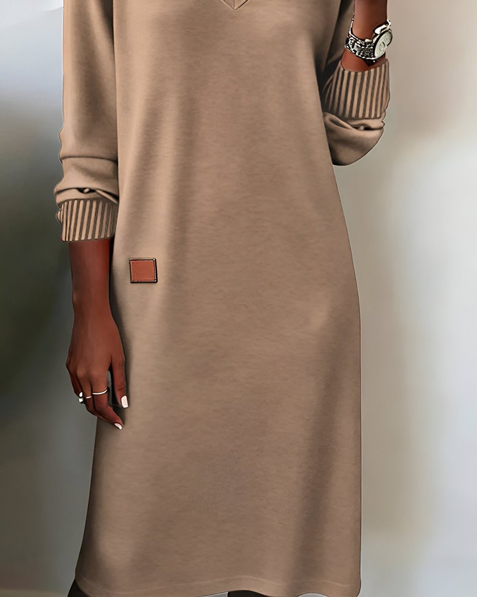 Women's V-Neck Long Sleeve Midi Formal Dresses Sweater Shift