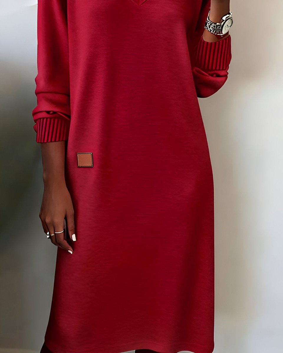 Women's V-Neck Long Sleeve Midi Formal Dresses Sweater Shift