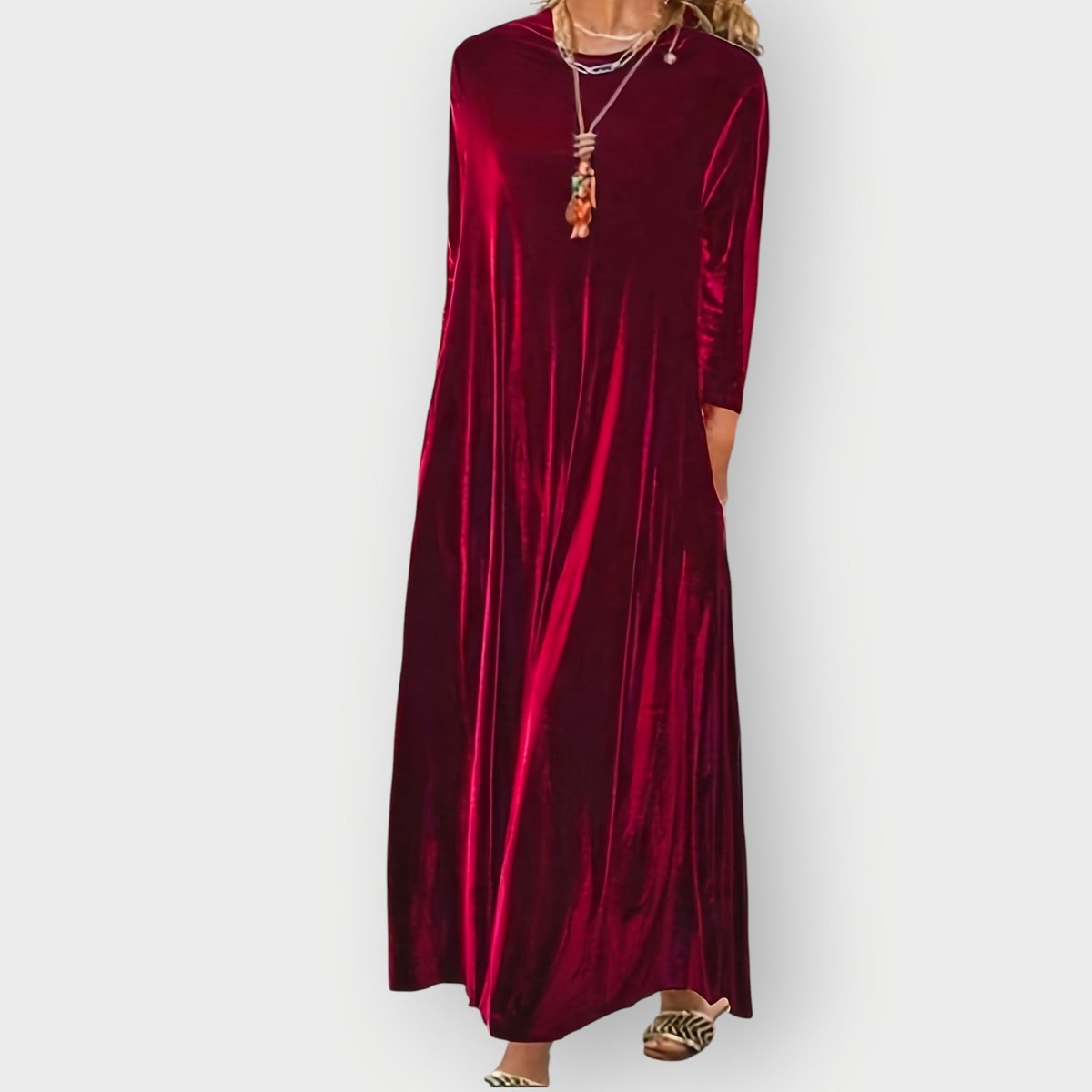 Women's Velvet Long-Sleeve Flowing Maxi Formal Dresses - Burgundy