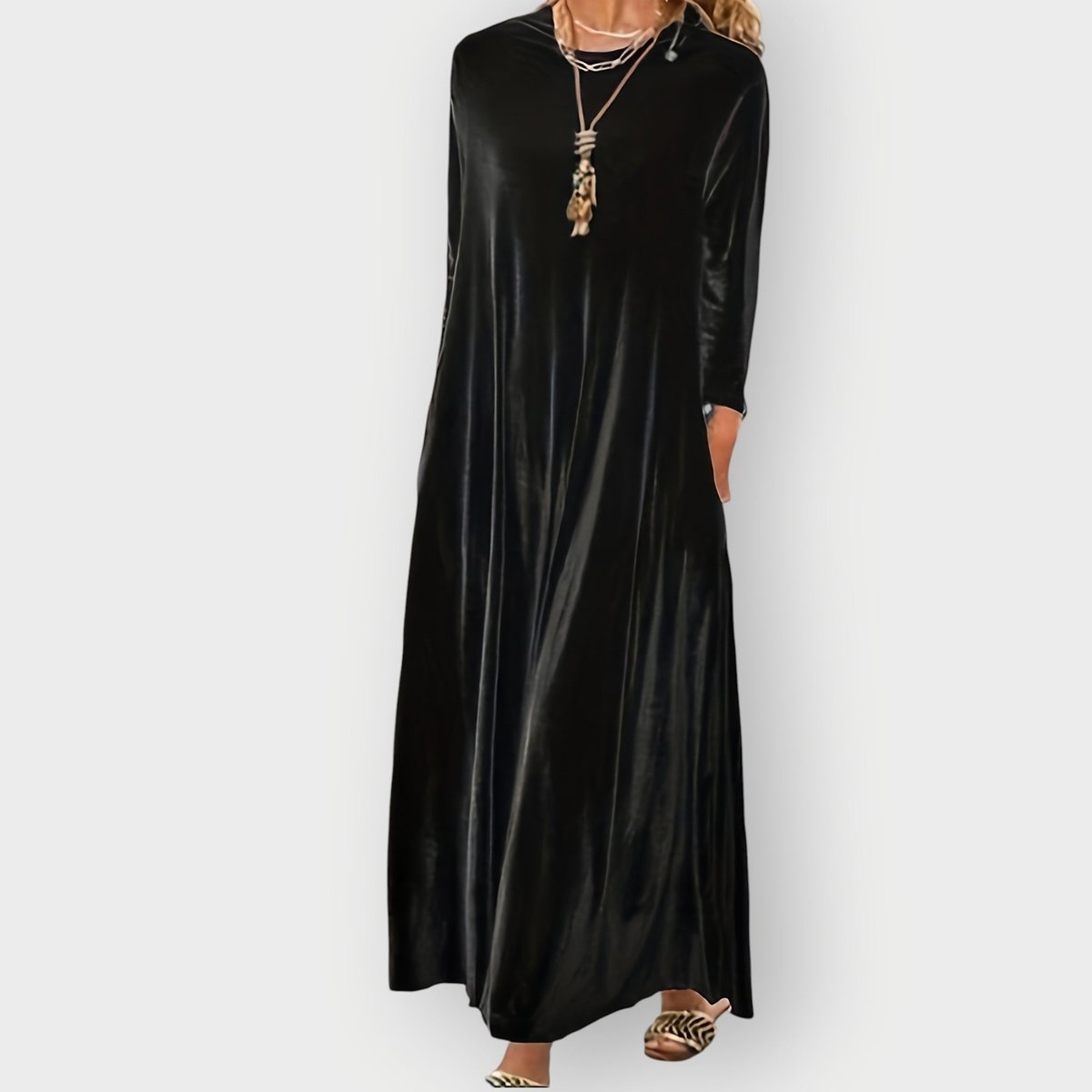 Women's Velvet Long-Sleeve Flowing Maxi Formal Dresses - Black