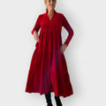 Women's Velvet Tiered Maxi Formal Dresses Long Sleeve V-Neck - Red