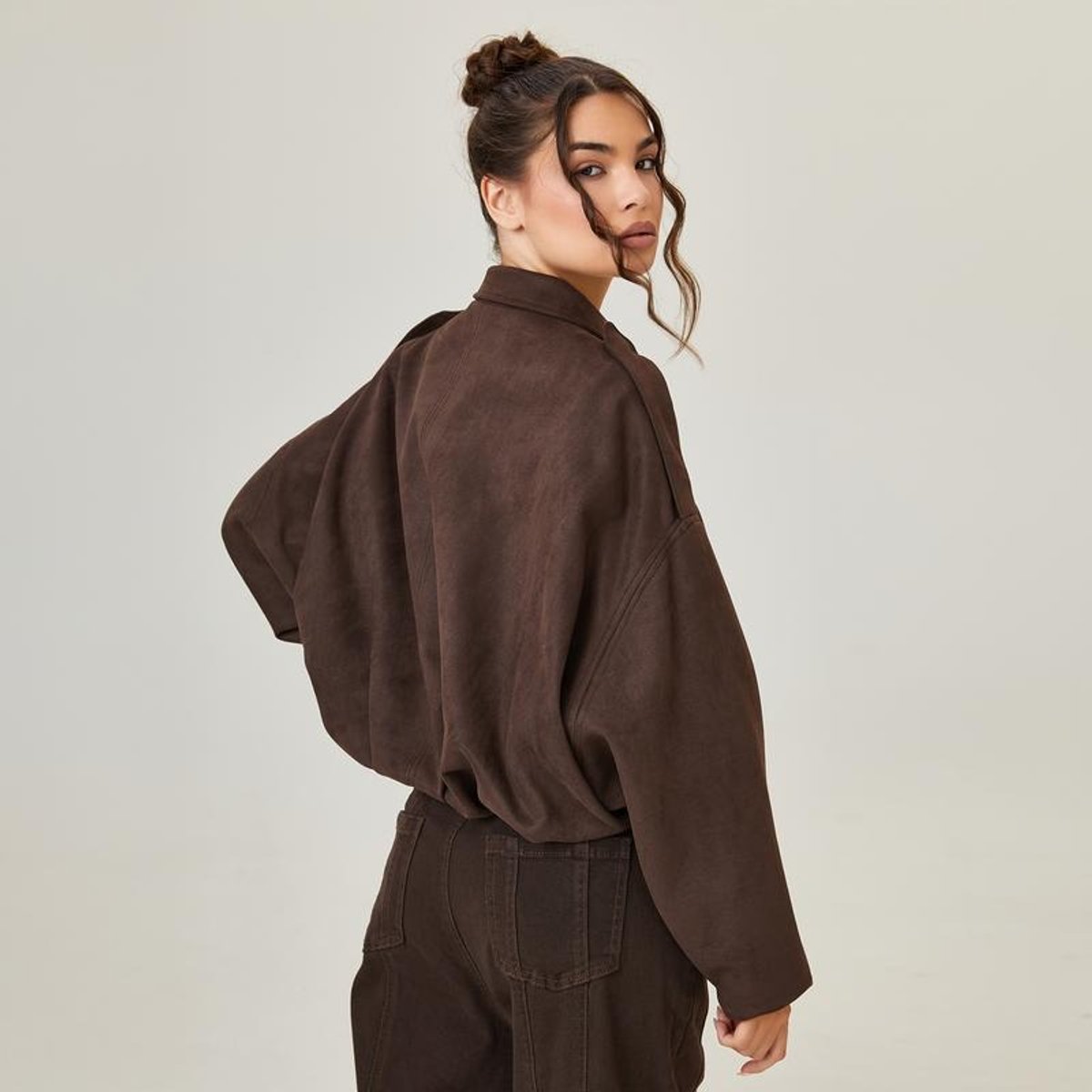 Women's Vintage-Inspired Faux Suede Oversized Bomber Jacket