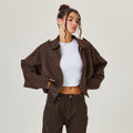 Women's Vintage-Inspired Faux Suede Oversized Bomber Jacket - Brown