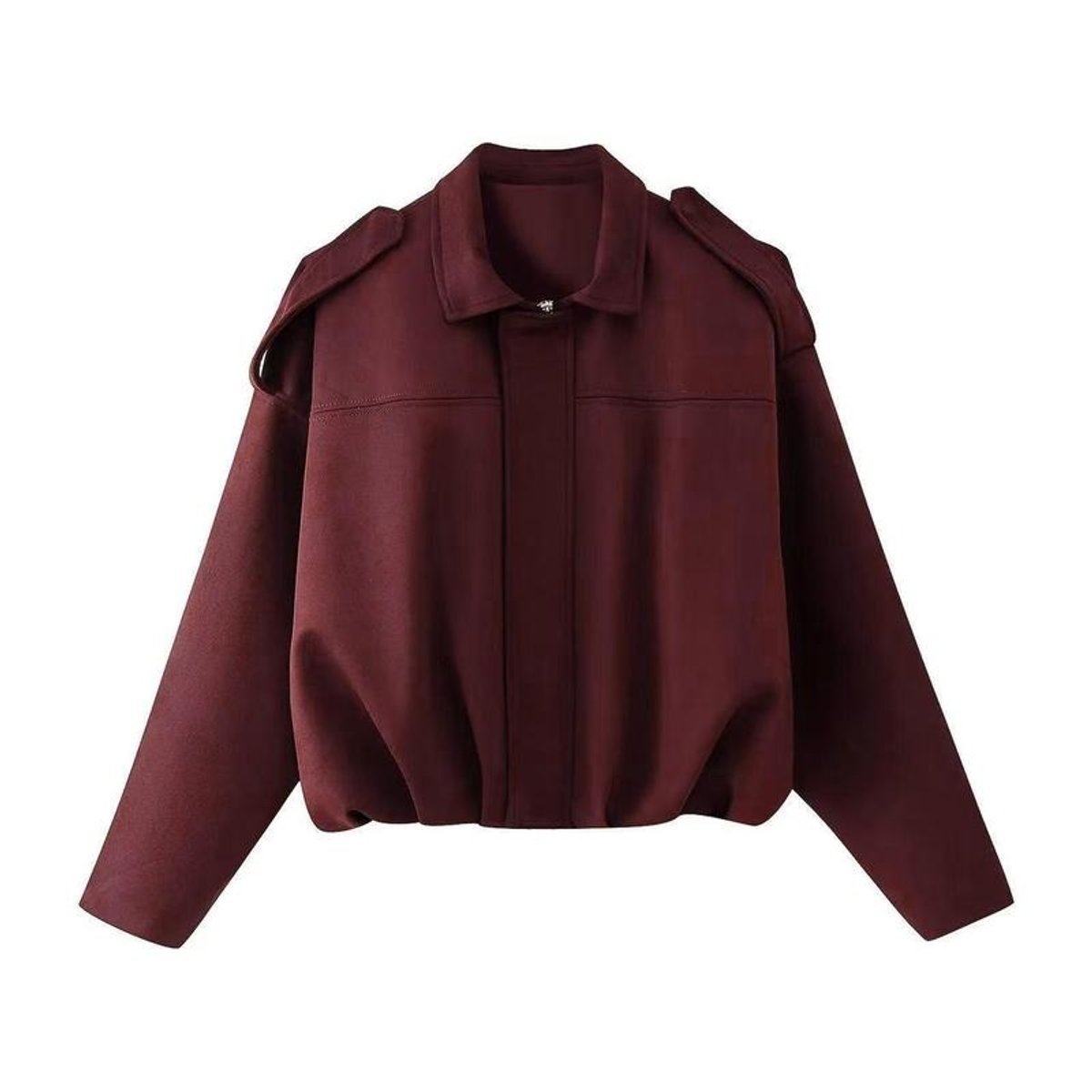 Women's Vintage-Inspired Faux Suede Oversized Bomber Jacket - Burgundy