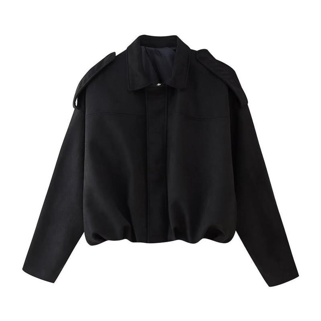 Women's Vintage-Inspired Faux Suede Oversized Bomber Jacket - Black