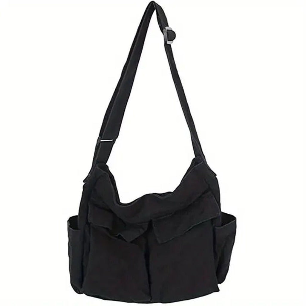 Women's Vintage Multi-Pocket Canvas Tote Bag Crossbody Shoulder Bag - Black