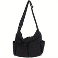 Women's Vintage Multi-Pocket Canvas Tote Bag Crossbody Shoulder Bag - Black
