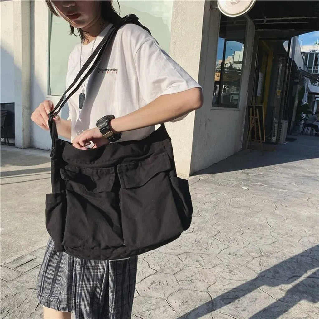 Women's Vintage Multi-Pocket Canvas Tote Bag Crossbody Shoulder Bag