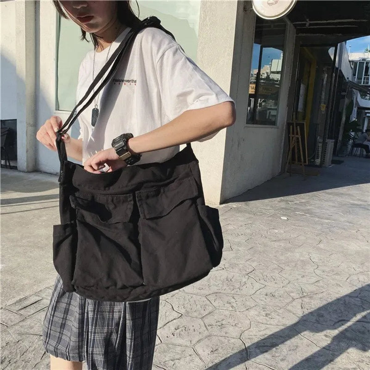 Women's Vintage Multi-Pocket Canvas Tote Bag Crossbody Shoulder Bag