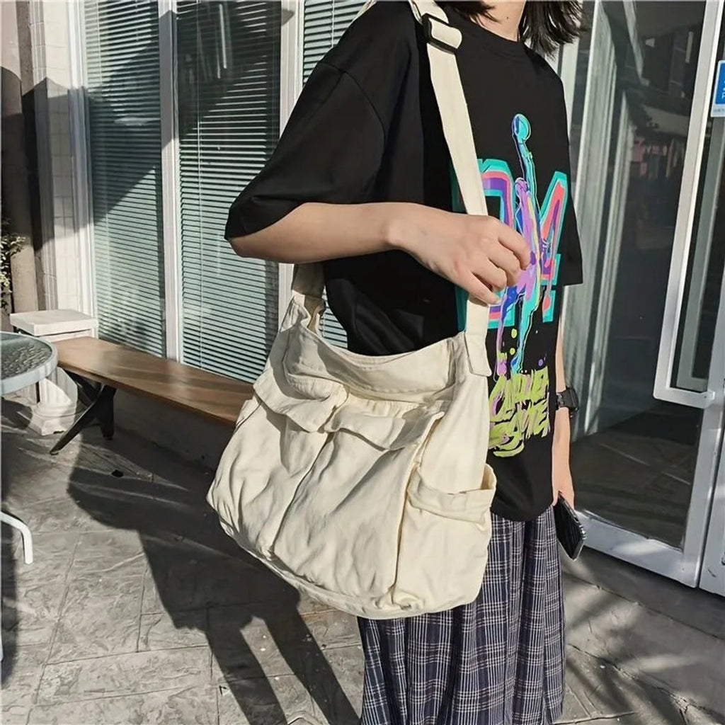 Women's Vintage Multi-Pocket Canvas Tote Bag Crossbody Shoulder Bag