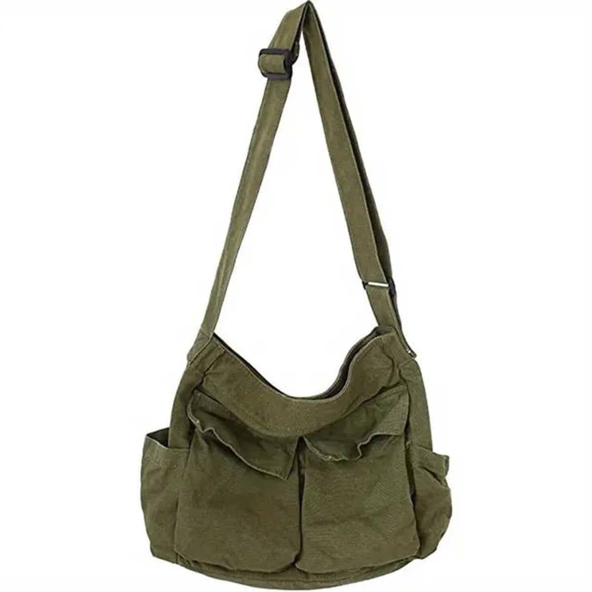 Women's Vintage Multi-Pocket Canvas Tote Bag Crossbody Shoulder Bag - Army Green