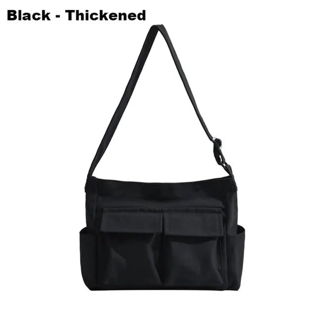 Women's Vintage Multi-Pocket Canvas Tote Bag Crossbody Shoulder Bag - Black Thick
