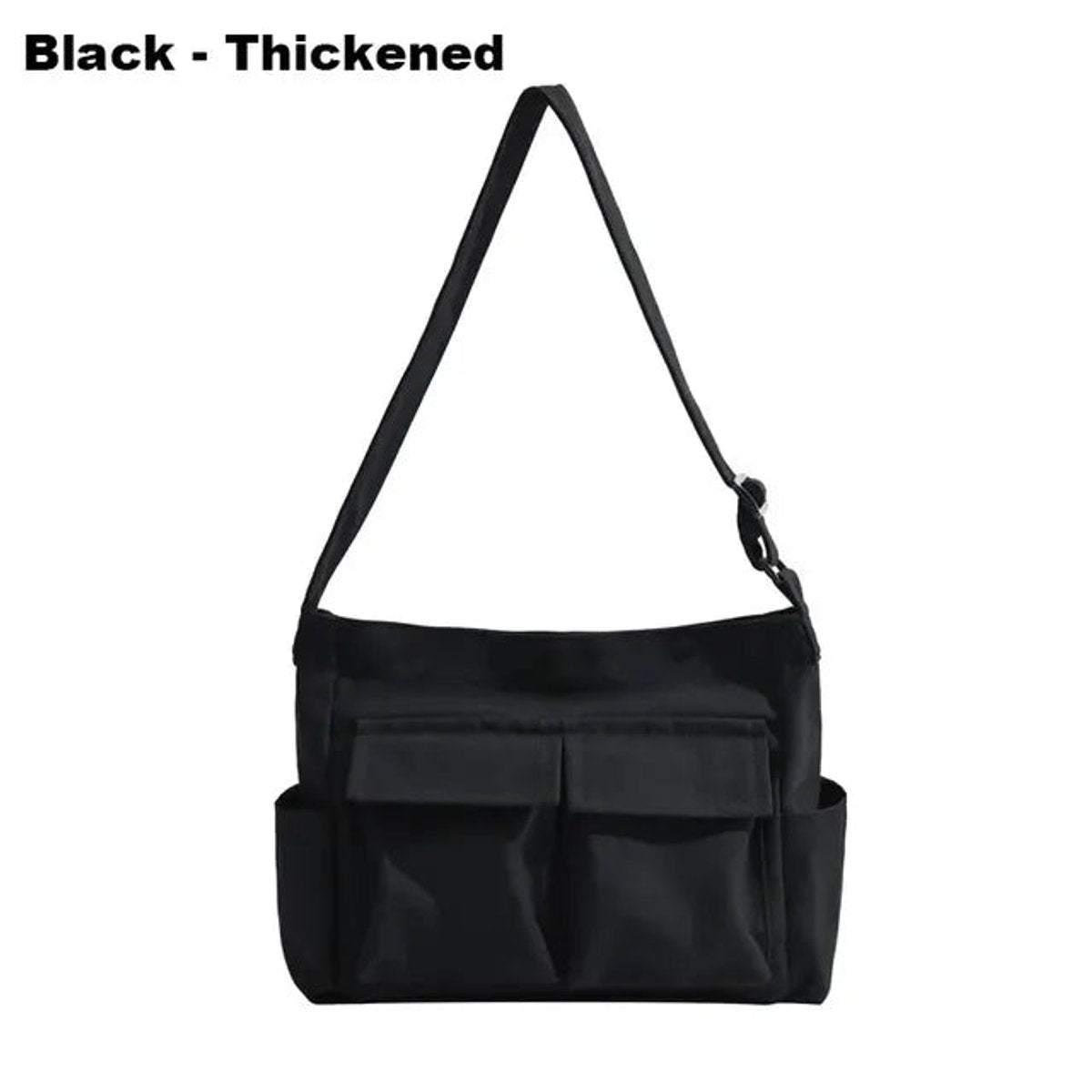 Women's Vintage Multi-Pocket Canvas Tote Bag Crossbody Shoulder Bag - Black Thick