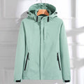 Women's Waterproof Hooded Rain Jacket Adjustable-Fit Windproof - Mint Green