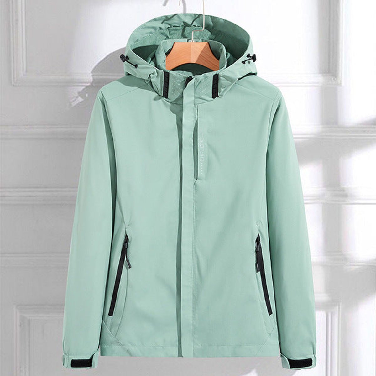 Women's Waterproof Hooded Rain Jacket Adjustable-Fit Windproof - Mint Green