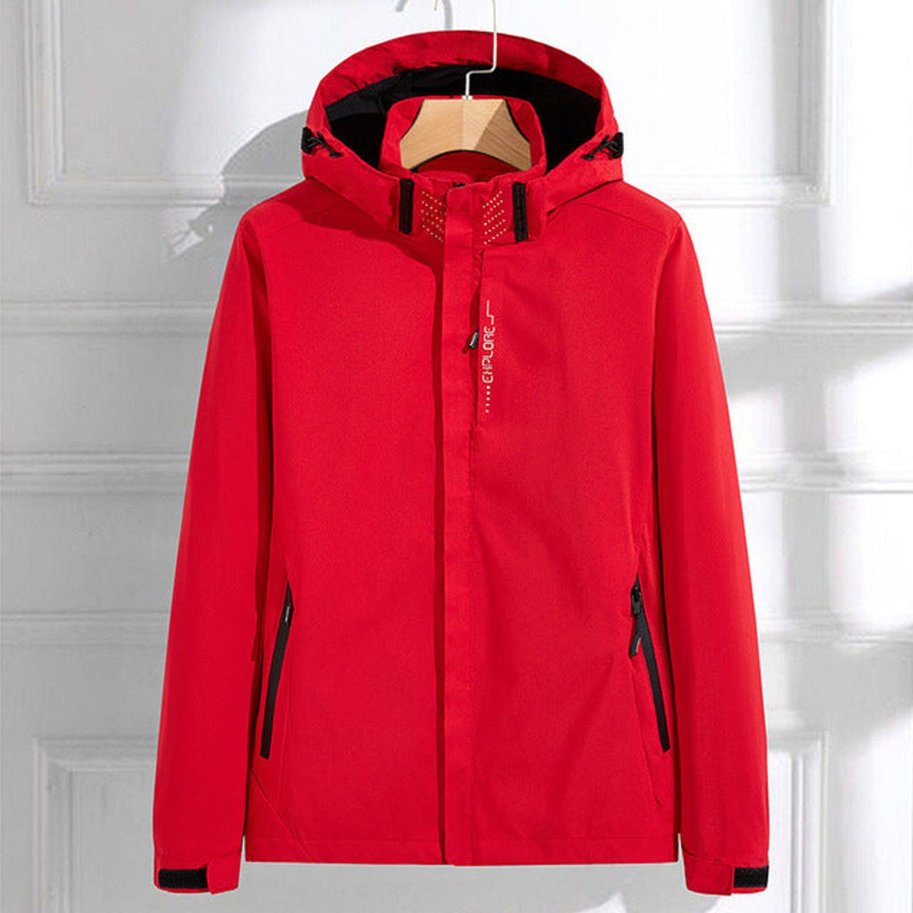 Women's Waterproof Hooded Rain Jacket Adjustable-Fit Windproof - Red