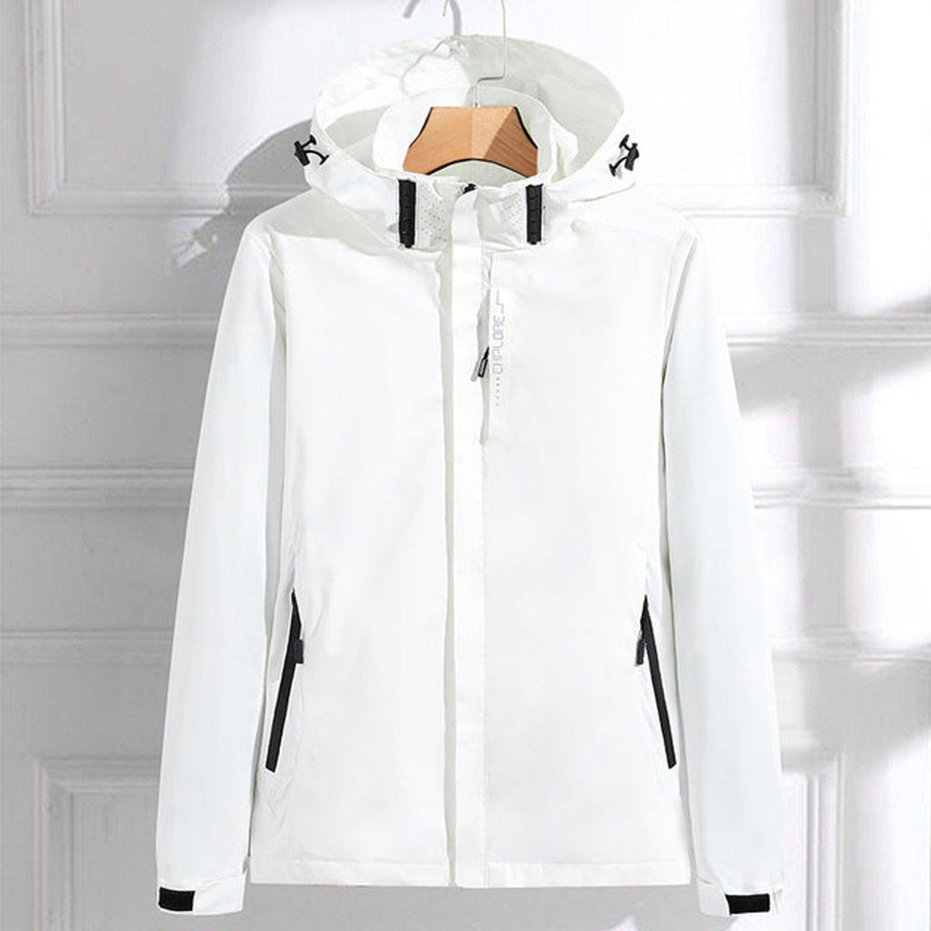 Women's Waterproof Hooded Rain Jacket Adjustable-Fit Windproof - White