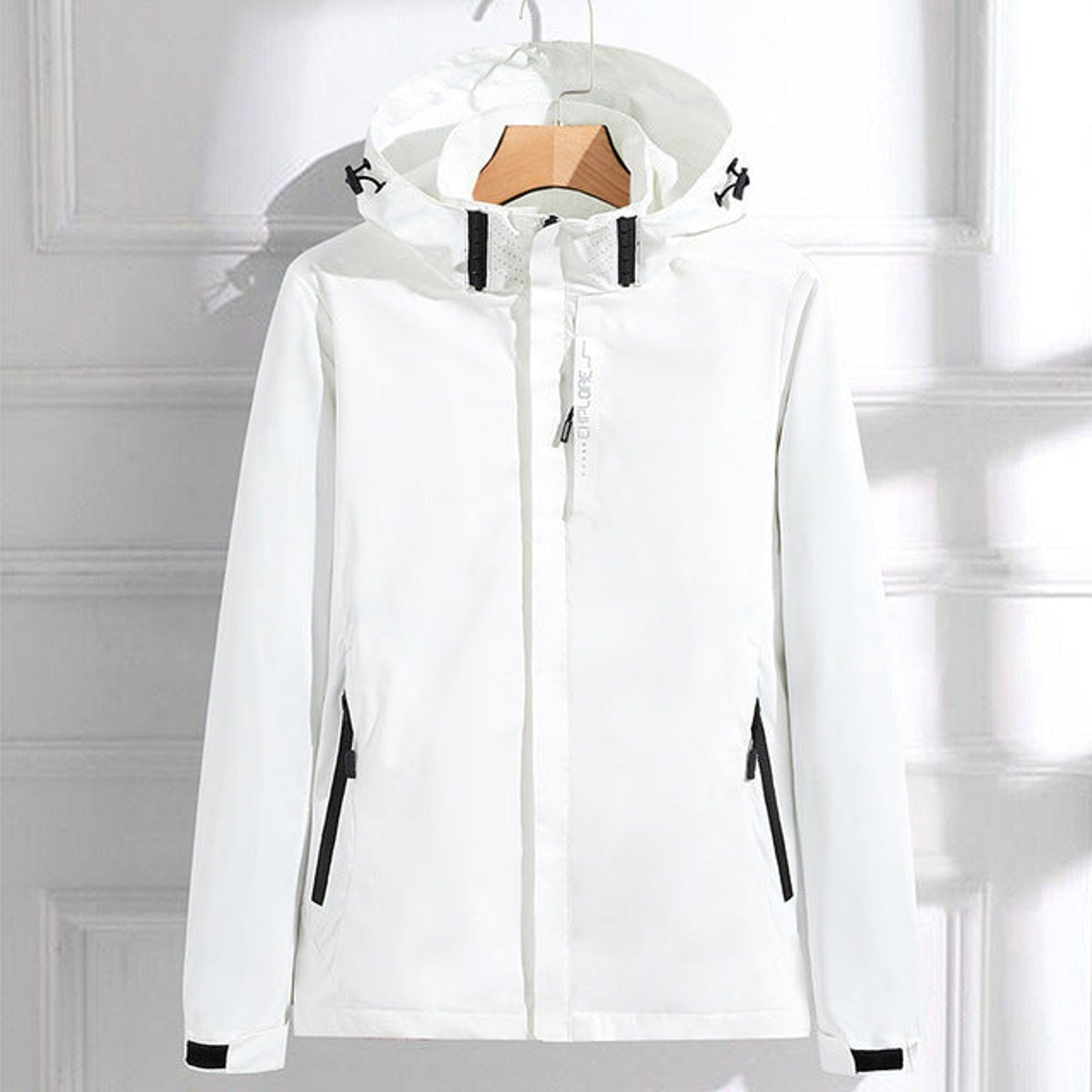 Women's Waterproof Hooded Rain Jacket Adjustable-Fit Windproof - White