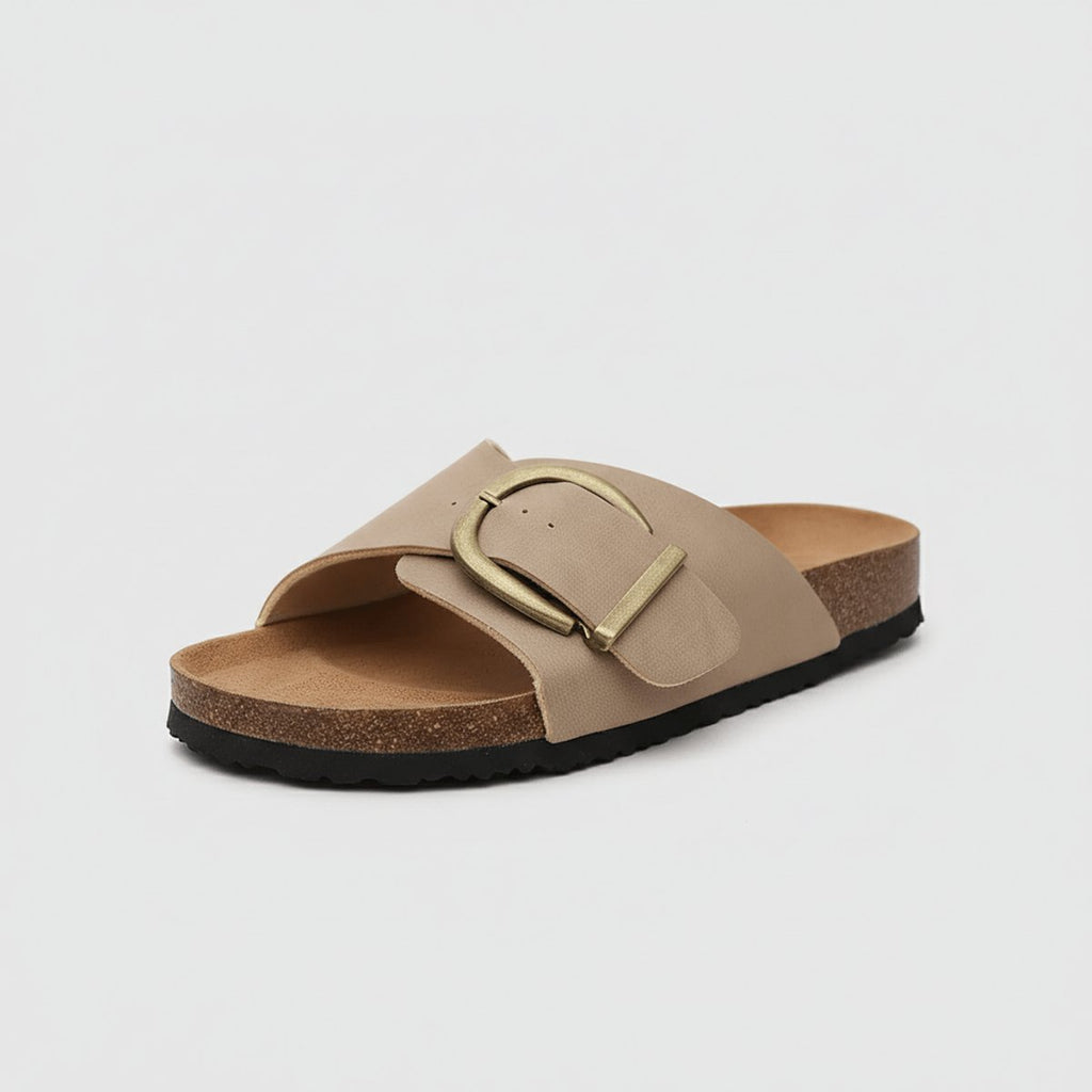Women's Wide-Strap Buckle Slip-On Comfortable Sandals - Classic Beige