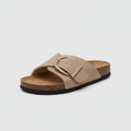 Women's Wide-Strap Buckle Slip-On Comfortable Sandals - Classic Beige